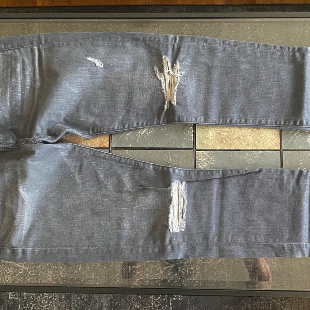 7 For All Mankind Gray Distressed Slim Jeans - Picture 3 of 13